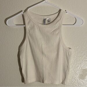 Forever 21 White Ribbed Cropped Tank Top